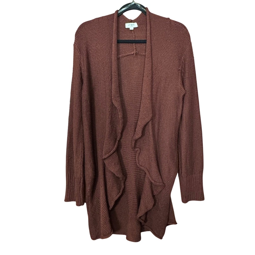 umgee Maroon Ruffle Cardigan Women L‎ Knit Duster Boho Romantic Lagenlook Fairy